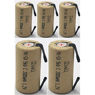 Imagem de 5 pilhas ZZcell Sub C com abas recarregáveis para ferramentas elétricas Taxa de descarga 10C Nicd 1,2V 2000mAh Pacote com 5