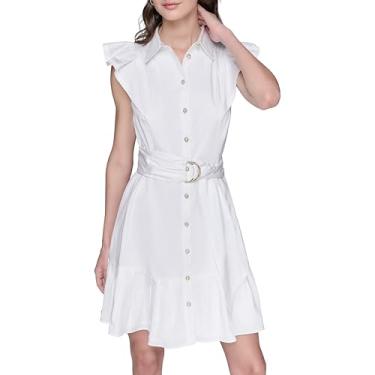 Imagem de Karl Lagerfeld Paris Vestido feminino com gola e manga esvoaçante, Branco macio, 36