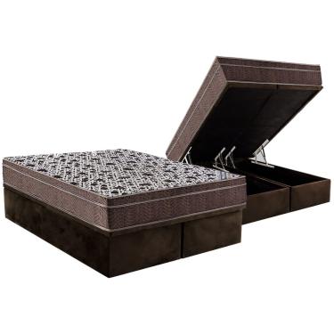 Imagem de Cama Box Baú Queen: Colchão Molas SuperPocket Ensacadas Ortobom Physical + Base CRC Suede Brown (158x198)