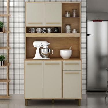 Imagem de Armário De Cozinha 5 Portas 1 Gaveta E Nichos Ametista Valdemóveis Cinamomo/off White