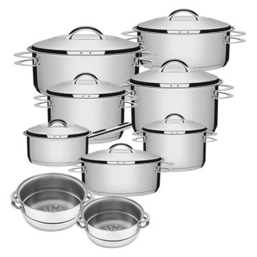 Imagem de Jogo De Panelas Solar 9 Peças Em Aço Inox Fundo Triplo Tramontina
