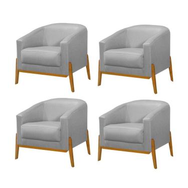 Imagem de Kit 4 Poltronas Living Base Em Madeira Maciça Flórida Linho Cinza - Cinza