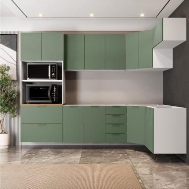 Imagem de Cozinha Modulada 7 Peças Sem Tampo 3 Aéreos 3 Balcões E Torre Quente Ipanema Verde