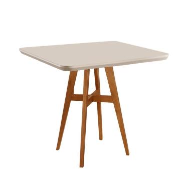 Imagem de Mesa De Jantar Atenas Madeira Maciça 90x90cm Tampo Quadrado Vidro Móveis Minas Cor Off White