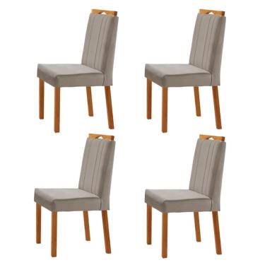 Imagem de Kit 4 Cadeiras ágata Com Puxador Móveis Minas Cor Veludo Cinza