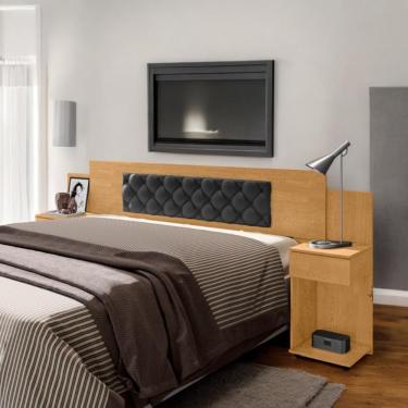 Imagem de Cabeceira Ajustável Arabella Naturalle Casal Queen King MDF MDP Capitonê Preto Mobiliar Home Shop