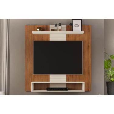 Imagem de Painel Home P-tv Até 47 Polegadas Smart C- Prateleira E Nichos 120x120cm Freijó-off White Dj Móveis