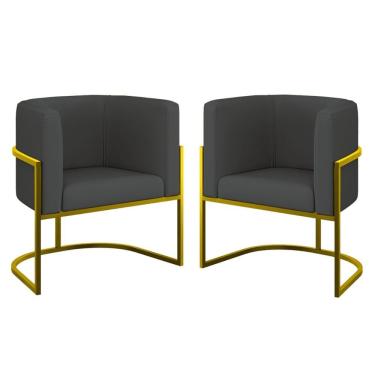 Imagem de Kit 2 Cadeiras Poltrona Lua Corino Gold Balaqui Cinza