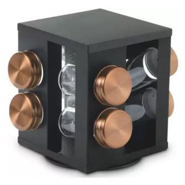 Imagem de Porta Condimentos Giratório Em Inox Bronze Com 8 Peças 17 Cm - Mimo Style - Aj19185