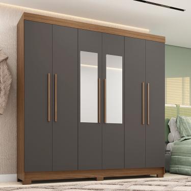 Imagem de Guarda-roupa Casal 194,4cm 6 Portas 2 Gavetas Com Espelho Horácio Estilo Mm Jatoba/grafitte