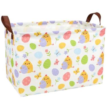 Imagem de ASKETAM Linda Cesta De Páscoa Frango Para Crianças, Grande, Retangular, Vazia, Armazenamento Presentes, Ovos Coelho, Decoração (Galinha Borboleta)