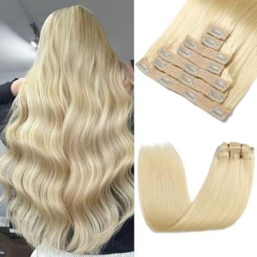 Imagem de Rimoss Extensões De Cabelo Com Clipe Para Humano Real - 45 Cm, 7 Peças, Loiro Descolorido, Macio, Remy, Liso, Trama Dupla, Mulheres (#613, Cm)