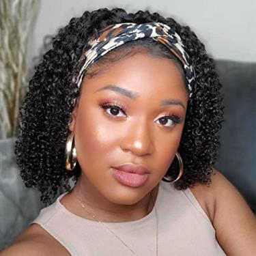Imagem de R RACILY HAIR Perucas Curtas E Cacheadas Com Faixa De Cabelo Humano Para Mulheres Negras, Trama Crespa Sem Cola, 100% Processamento, Renda Frontal, Cor 1B, Densidade 150% (14", Cacheada)