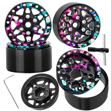 Imagem de RCYouHott Conjunto de aros de roda Beadlock RC 2,5 cm para TRX4M SCX24 1/18 1/24 RC Crawler Car. Liga de alumínio RC 1.0 pneus de caminhão, jantes de rodas, aros coloridos