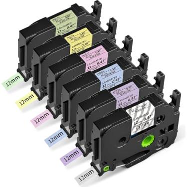 Imagem de Freshworld Substitua para Brother Ptouch 12 mm 0,47 fita de refil colorida laminada TZ preta em transparente/roxo/azul/rosa/amarelo/verde, compatível com Brother PTouch Label Maker PT-D210 D220 H110