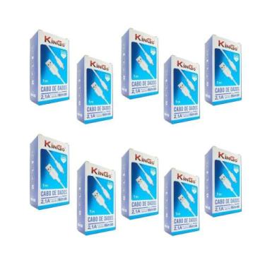 Imagem de Kit 10 Cabos Usb V8 Branco Kingo 1M 2.1A Para Galaxy J7 Pro