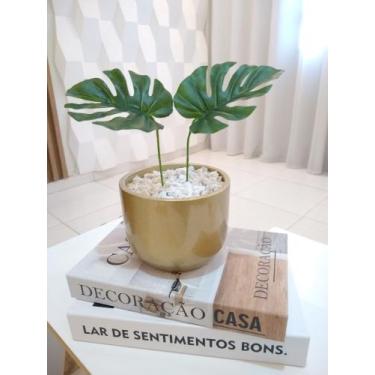 Imagem de Arranjo Decorativo Vaso Artesanal Com Folhagem Artificial Mini Costela