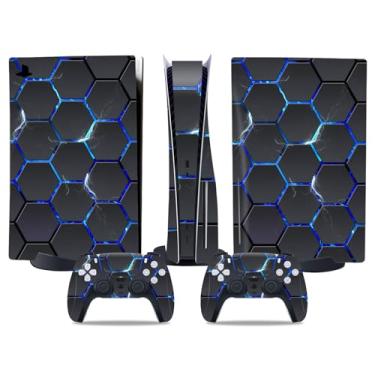 Imagem de Skin Wrap para PS5 Disc Edition, adesivo de vinil para console e controle sem fio (favo de mel azul)