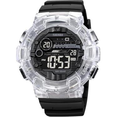 Imagem de Relógio multifuncional masculino, relógio digital esportivo para atividades ao ar livre com mostrador grande e data, relógio de pulso casual masculino com luz de fundo LED (White Black)