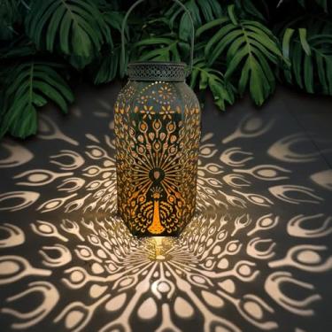 Imagem de FENGLIUCHEN Lanterna Solar Suspensa À Prova D'Água Para Áreas Externas, Pavão Verde, Luzes Decorativas Grandes De Metal Jardim, Quintal, Pátio, Decoração Árvores (1 Pacote)