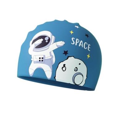 Imagem de Colaxi Touca de natação de silicone, touca de banho elástica flexível para cabelos longos, à prova d'água, chapéu de natação infantil para equipamento de, Azul