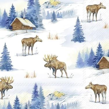 Imagem de Guardanapo para Decoupage Ihr 33x33 Alces na Neve C/ 20 Unidade - GUAR