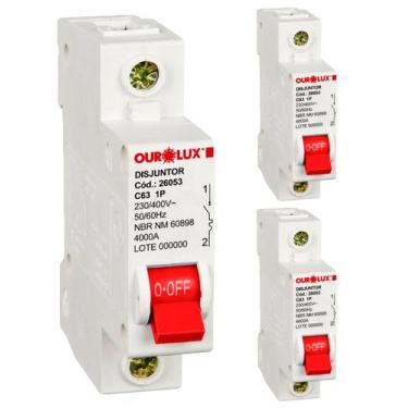 Imagem de 3 Disjuntor Monopolar 63 Amperes Curva C Ourolux