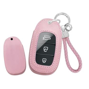 Imagem de HIBEYO Capa de chaveiro adequada para Hyundai Elantra capa de couro real para chaves visuais compatível com Hyundai Palisade Elantra Kona Azera Santa Grandeur IG acessórios de carro protetor-B