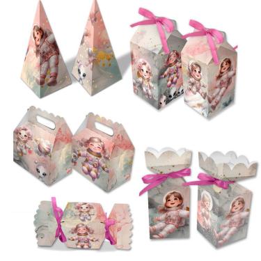 Imagem de Kit Festa Infantil Lembrancinhas Decorativa Astronauta Menina Caixinhas Para Aniversário Festas e Comemorações