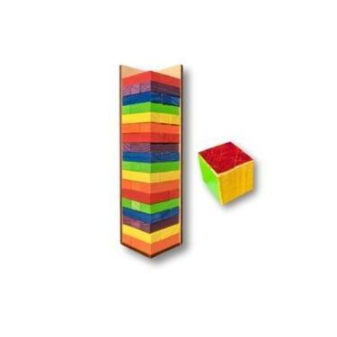 Imagem de Caiu Perdeu Torre Maluca Jenga 54 Peças Colorido - Jogo de Equilibrio 