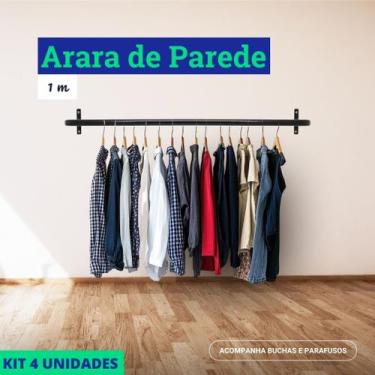 Imagem de Arara de Parede para Closet ou Loja Kit 4un - 1m em Aço Carbono Reforç
