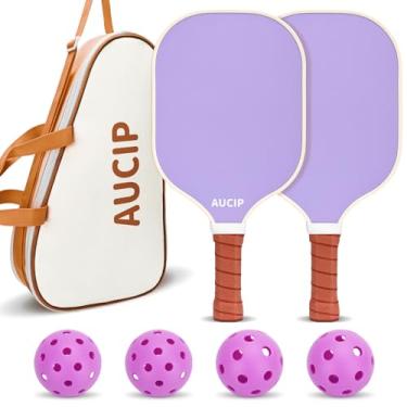 Imagem de AUCIP Purple Pickleball Paddles, USAPA Approved, Polypropylene Honeycomb Core, Fiberglass, 2 Paddles, 4 Balls, 1 Bag