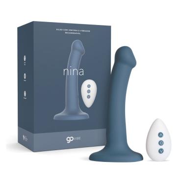 Imagem de Dildo Com Ventosa E Vibrador Recarregável Go Vibe Nina Azul