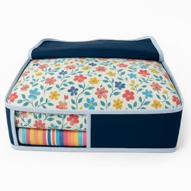 Imagem de Kit 2 Organizadores Multiuso de Guarda Roupa para Lençois, 37x40x11cm, Azul Marinho com Visor Transparente, Zíper Duplo, Nylon e PVC