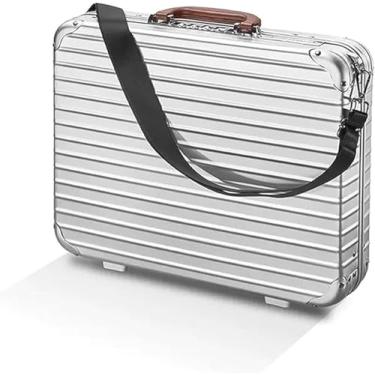 Imagem de Mala De Alumínio Com Fechadura De Senha, Caixa De Ferramentas De Equipamento De Estojo De Laptop De Negócios Masculino Com Alças, Silver, 17.3 * 14.2 * 3.9in