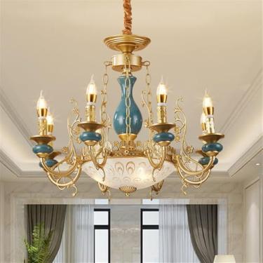 Imagem de Candelabro de Vela Europeia LED Americana Retro Cerâmica Sala de Estar Restaurante Quarto Estudo Villa Hotel Café Lâmpada Pendente (B 8 luzes)