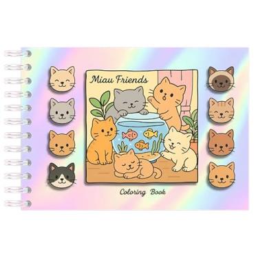 Imagem de Miau Friends 100 Folhas - Capa Dura Livro de Colorir Gatinhos Caderno de Pintura Relaxante