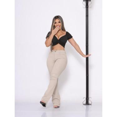 Imagem de Calça Flare Feminina jeans nas cores bege/caqui super confortável que 