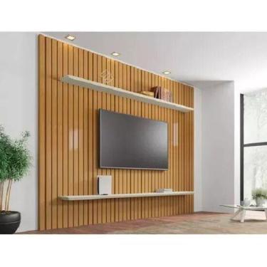 Imagem de Painel Para Tv De Até 75 Polegadas Ripado 2 Prateleiras Roma - RV MÓVE
