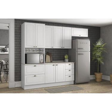 Imagem de Cozinha Completa Americana 5pçs (2 Armários 1 Balcão 1 Paneleiro 1 Complemento) C5P12 Branco - Henn