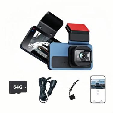 Imagem de Dash Cam Frontal 4K Câmera para Carro com WiFi, Aplicativo, Posicionamento do carro, trajetória de direção,Supercapacitor, Visão Noturna, Sensor G, Gravação em Loops, Cartão de memória 64G (azul)