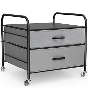 Imagem de WAYTRIM Suporte de geladeira, carrinho de geladeira com 2 gavetas, moldura preta com gavetas cinza claro, 4 rodas giratórias para mobilidade