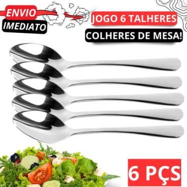 Imagem de Jogo Kit 6 Colheres de Mesa Talheres 100% Inox Alta Qualidade Para Ali