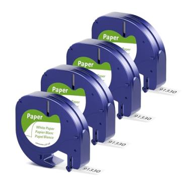 Imagem de Pillex Fita Adesiva de Substituição 4x para Dymo LetraTag, Compatível com Dymo LetraTag LT-100H Plus e 200B, Papel Branco 12 mm x 4 m (1/5.1 cm x 13')