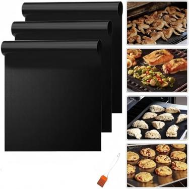 Imagem de Forros de forno para parte inferior do forno, pacote com 3, grandes 43 x 63 cm de espessura, forros antiaderentes para parte inferior do forno elétrico, forno a gás, torradeira, micro-ondas, fogão