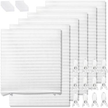 Imagem de Tlence Pacote com 6 persianas de papel para janelas, persianas plissadas de papel com filtragem de luz temporária, coberturas de janela sem fio com adesivo e clipes, cortinas de papel sem perfuração