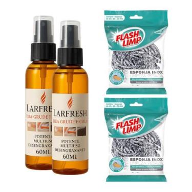 Imagem de Kit 2 Tira Grude Colas Etiquetas Lar Fresh + 2 Esponja Limpeza Pesada 