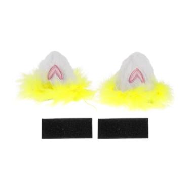 Imagem de A ABSOPRO Acessórios de capacete de motocicleta decoração coração orelhas de gato com penugem amarela para motocicleta, bicicleta, capacetes de esqui, adesivos brancos de pelúcia 1 conjunto