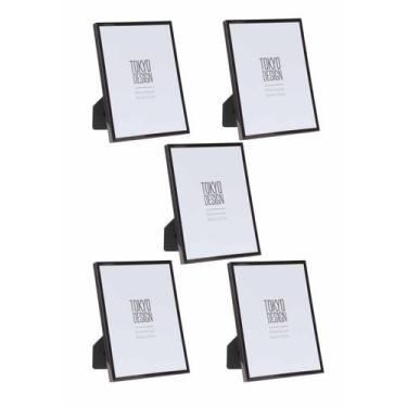 Imagem de Kit 5 Porta Retrato em Metal e Vidro 15x20 Lisa Preto Brilho - Tokyo D