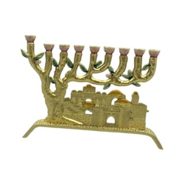 Imagem de Ioensy Suporte de vela de metal candelabro menorá decoração decoração para casa suporte de vela castiçal para festival judaico festa oração eventos